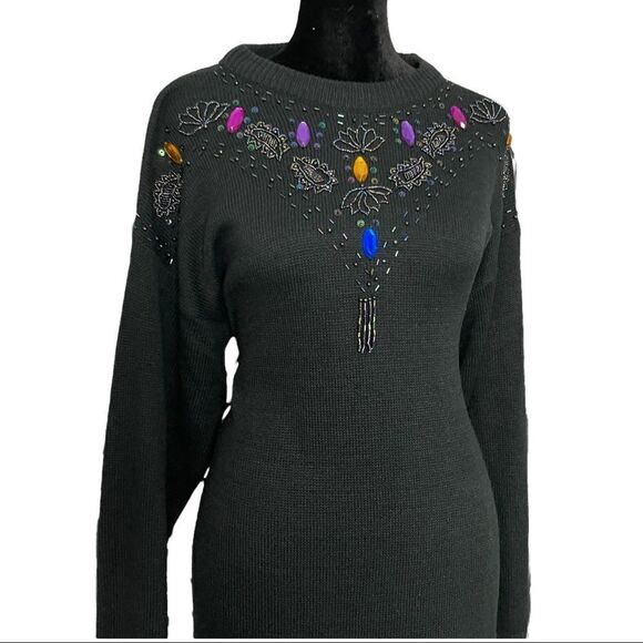 Southern Classics PHR Basics Sweater Dress Women's Black M Sequins Beaded VTG - Picture 5 of 6